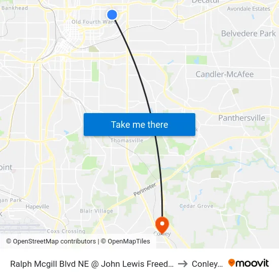 Ralph Mcgill Blvd NE @ John Lewis Freedom Pkwy NE to Conley, GA map