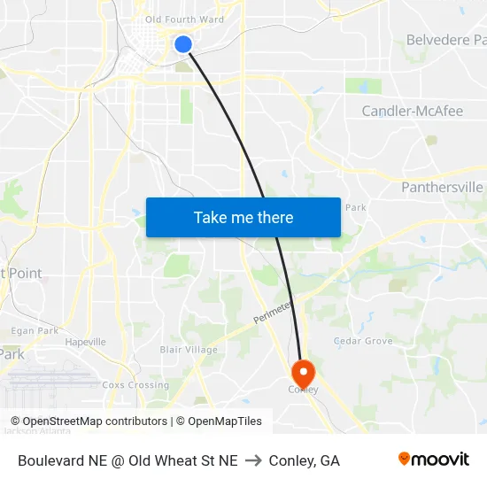 Boulevard NE @ Old Wheat St NE to Conley, GA map