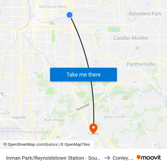 Inman Park/Reynoldstown Station - South Loop to Conley, GA map