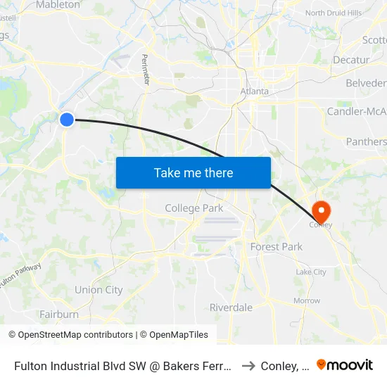 Fulton Industrial Blvd SW @ Bakers Ferry Rd (S) to Conley, GA map