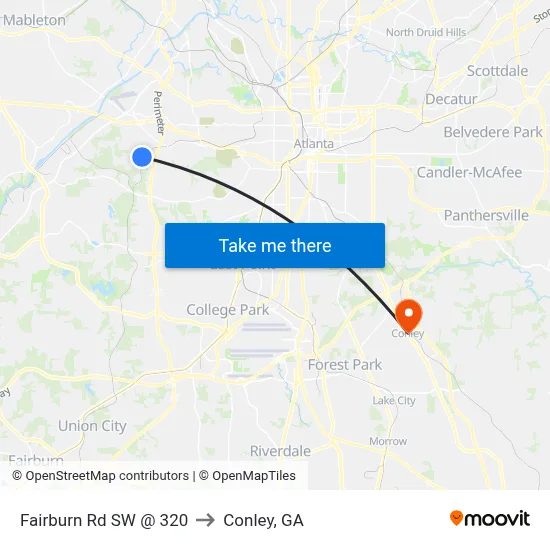 Fairburn Rd SW @ 320 to Conley, GA map