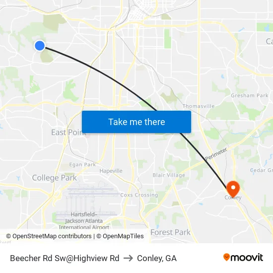 Beecher Rd Sw@Highview Rd to Conley, GA map