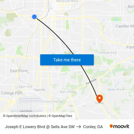 Joseph E Lowery Blvd @ Sells Ave SW to Conley, GA map