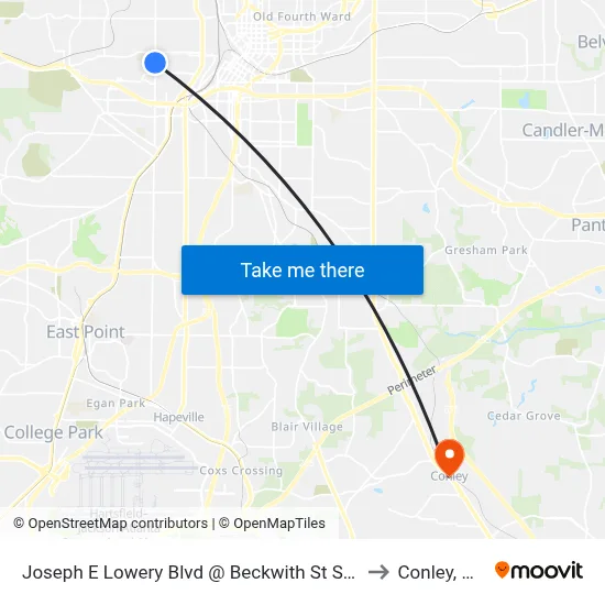 Joseph E Lowery Blvd @ Beckwith St SW to Conley, GA map