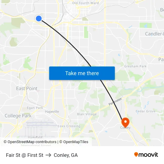 Fair St @ First St to Conley, GA map