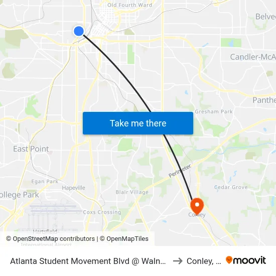 Atlanta Student Movement Blvd @ Walnut St SW to Conley, GA map