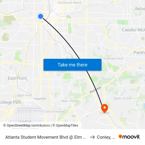 Atlanta Student Movement Blvd @ Elm St SW to Conley, GA map