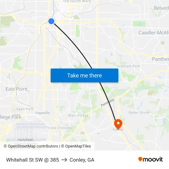 Whitehall St SW @ 385 to Conley, GA map