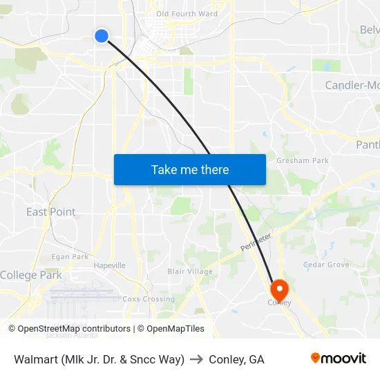 Walmart (Mlk Jr. Dr. & Sncc Way) to Conley, GA map