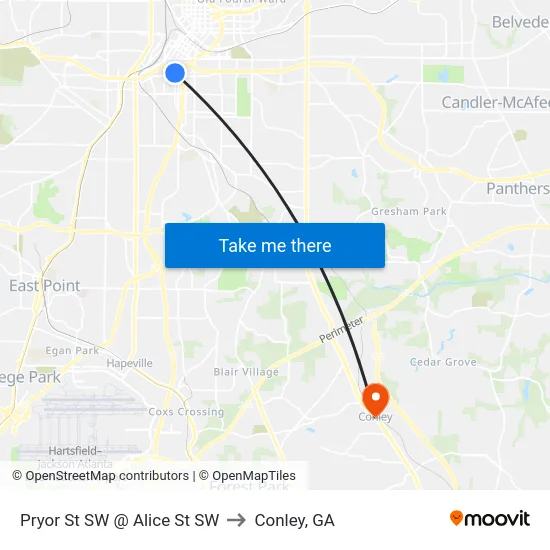 Pryor St SW @ Alice St SW to Conley, GA map