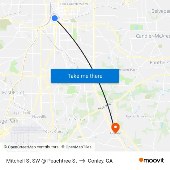Mitchell St SW @ Peachtree St to Conley, GA map