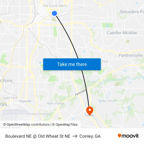 Boulevard NE @ Old Wheat St NE to Conley, GA map