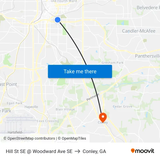 Hill St SE @ Woodward Ave SE to Conley, GA map