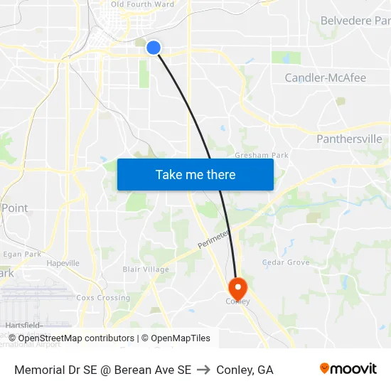 Memorial Dr SE @ Berean Ave SE to Conley, GA map
