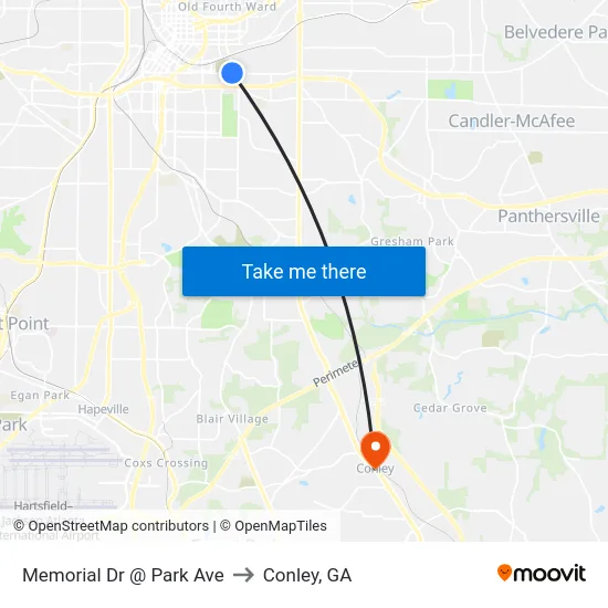 Memorial Dr @ Park Ave to Conley, GA map