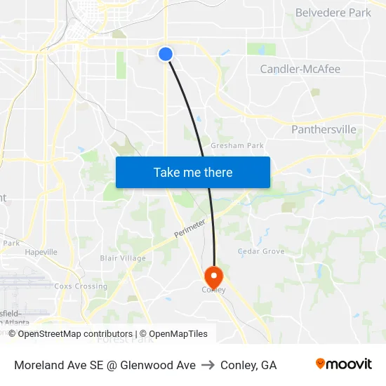 Moreland Ave SE @ Glenwood Ave to Conley, GA map