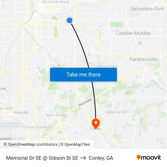 Memorial Dr SE @ Gibson St SE to Conley, GA map