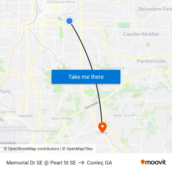 Memorial Dr SE @ Pearl St SE to Conley, GA map