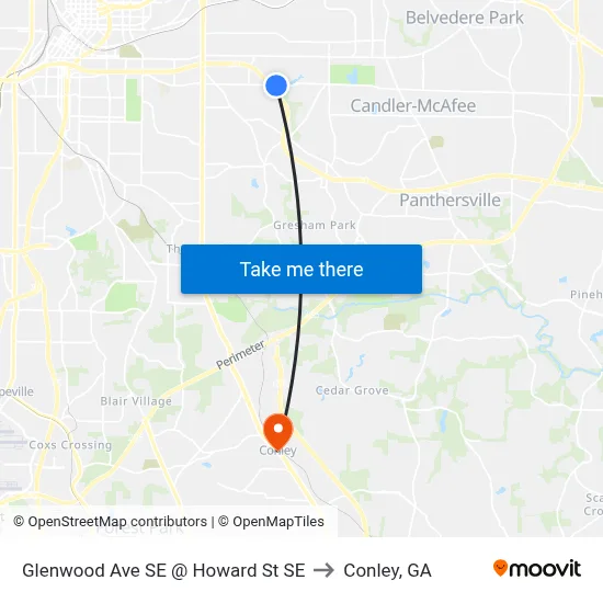 Glenwood Ave SE @ Howard St SE to Conley, GA map