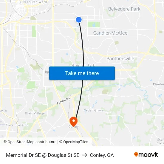 Memorial Dr SE @ Douglas St SE to Conley, GA map