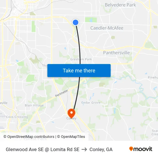 Glenwood Ave SE @ Lomita Rd SE to Conley, GA map