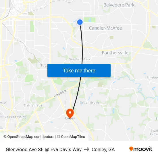 Glenwood Ave SE @ Eva Davis Way to Conley, GA map