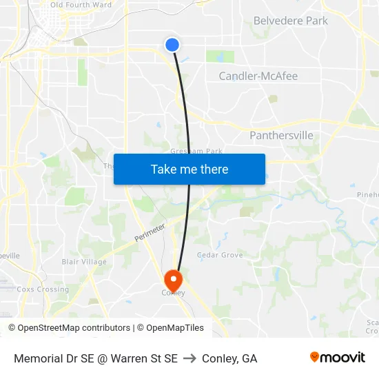 Memorial Dr SE @ Warren St SE to Conley, GA map