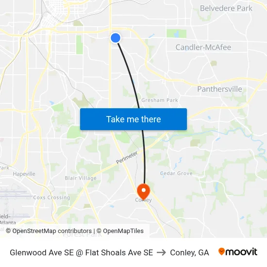 Glenwood Ave SE @ Flat Shoals Ave SE to Conley, GA map