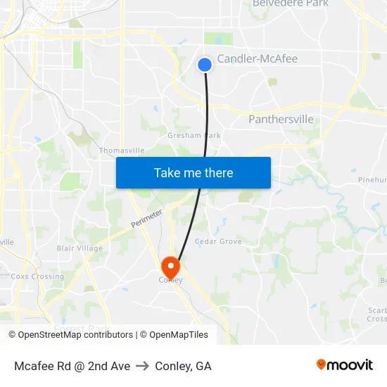 Mcafee Rd @ 2nd Ave to Conley, GA map