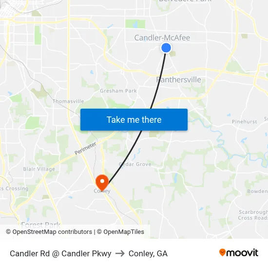 Candler Rd @ Candler Pkwy to Conley, GA map
