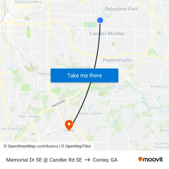 Memorial Dr SE @ Candler Rd SE to Conley, GA map