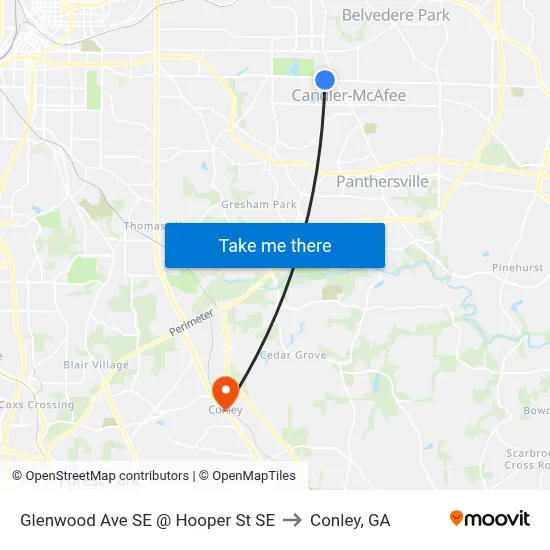 Glenwood Ave SE @ Hooper St SE to Conley, GA map
