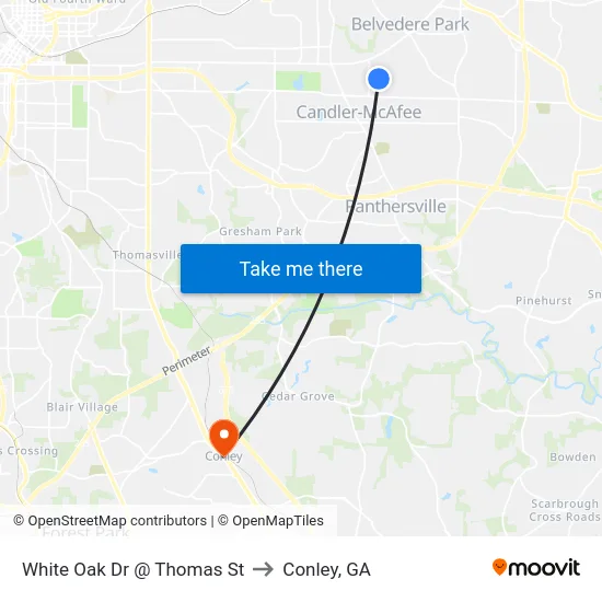 White Oak Dr @ Thomas St to Conley, GA map