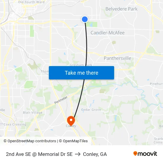 2nd Ave SE @ Memorial Dr SE to Conley, GA map