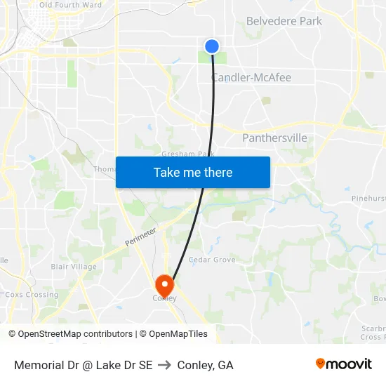 Memorial Dr @ Lake Dr SE to Conley, GA map