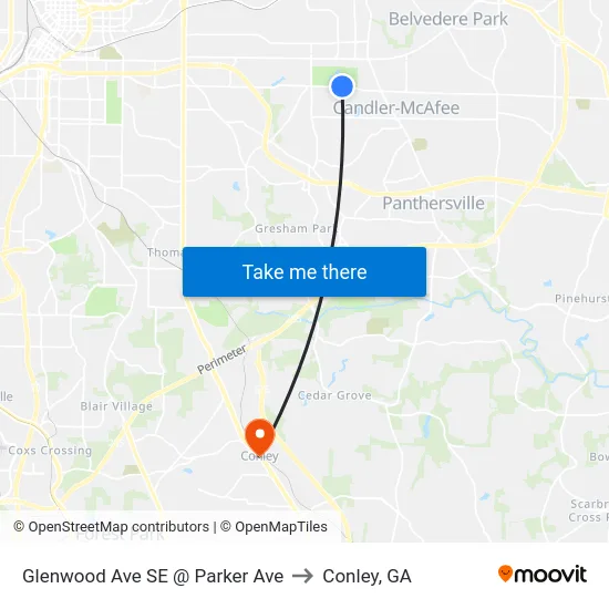 Glenwood Ave SE @ Parker Ave to Conley, GA map