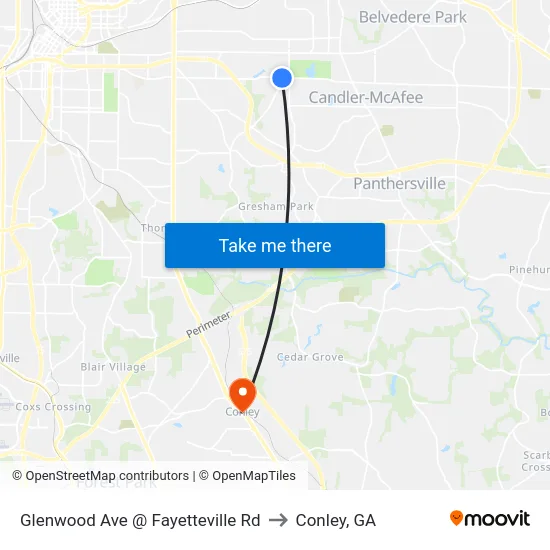 Glenwood Ave @ Fayetteville Rd to Conley, GA map