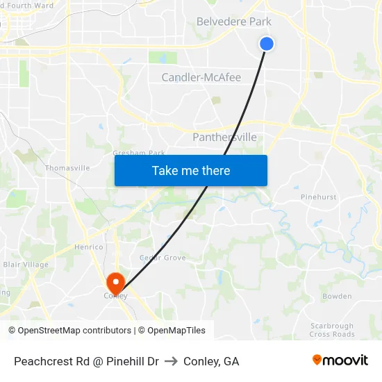 Peachcrest Rd @ Pinehill Dr to Conley, GA map