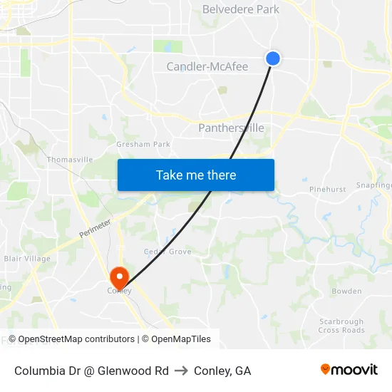 Columbia Dr @ Glenwood Rd to Conley, GA map