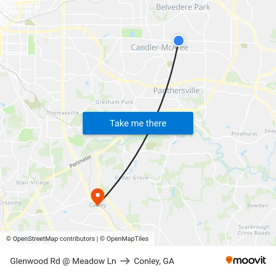 Glenwood Rd @ Meadow Ln to Conley, GA map