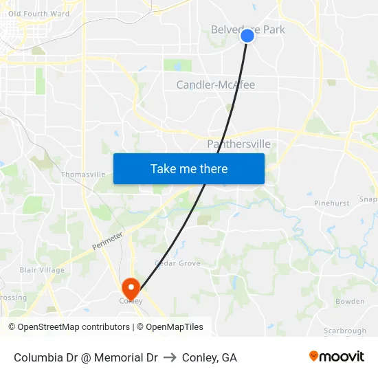 Columbia Dr @ Memorial Dr to Conley, GA map