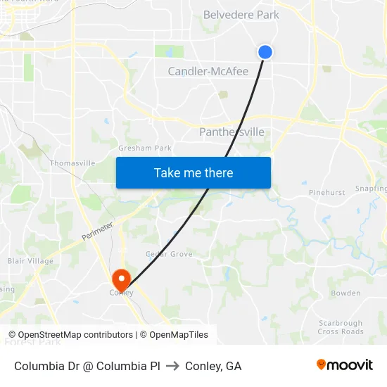 Columbia Dr @ Columbia Pl to Conley, GA map