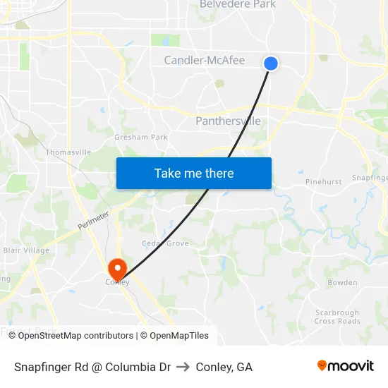 Snapfinger Rd @ Columbia Dr to Conley, GA map