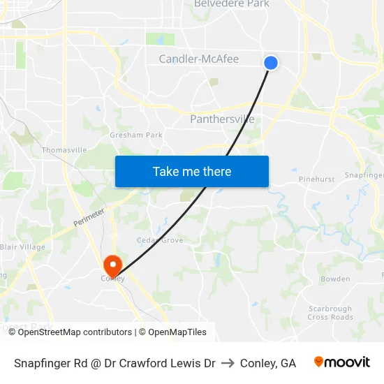 Snapfinger Rd @ Dr Crawford Lewis Dr to Conley, GA map