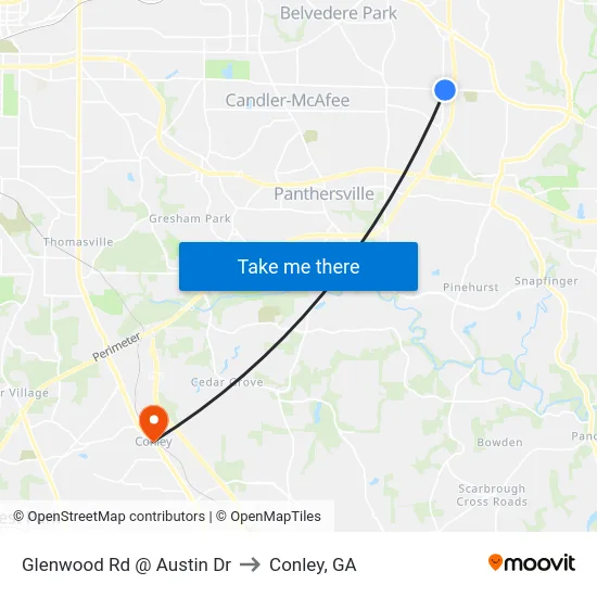 Glenwood Rd @ Austin Dr to Conley, GA map