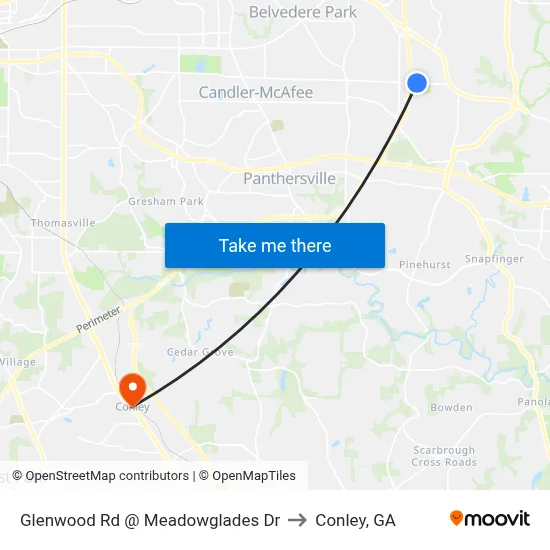 Glenwood Rd @ Meadowglades Dr to Conley, GA map