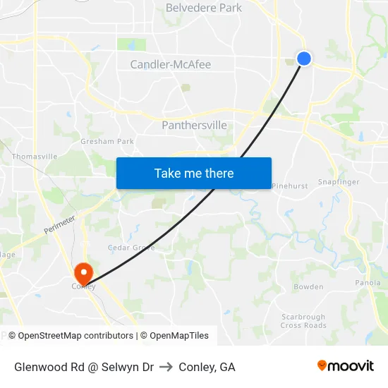 Glenwood Rd @ Selwyn Dr to Conley, GA map