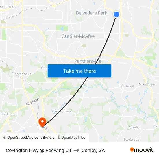 Covington Hwy @ Redwing Cir to Conley, GA map
