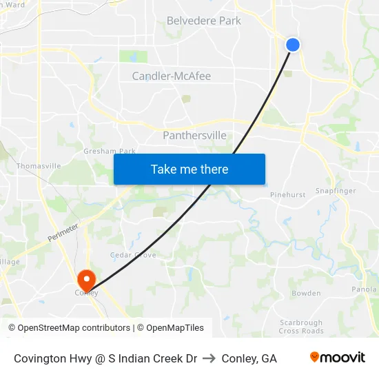 Covington Hwy @ S Indian Creek Dr to Conley, GA map
