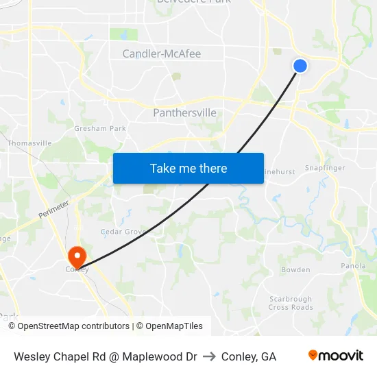Wesley Chapel Rd @ Maplewood Dr to Conley, GA map